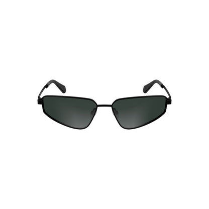 Calvin Klein Black Metal Women Sunglass with bold metal frame and smoke lenses, featuring elegant design and logo.