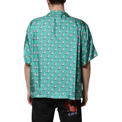 Dolce & Gabbana Green Printed Short Sleeves Casual Shirt