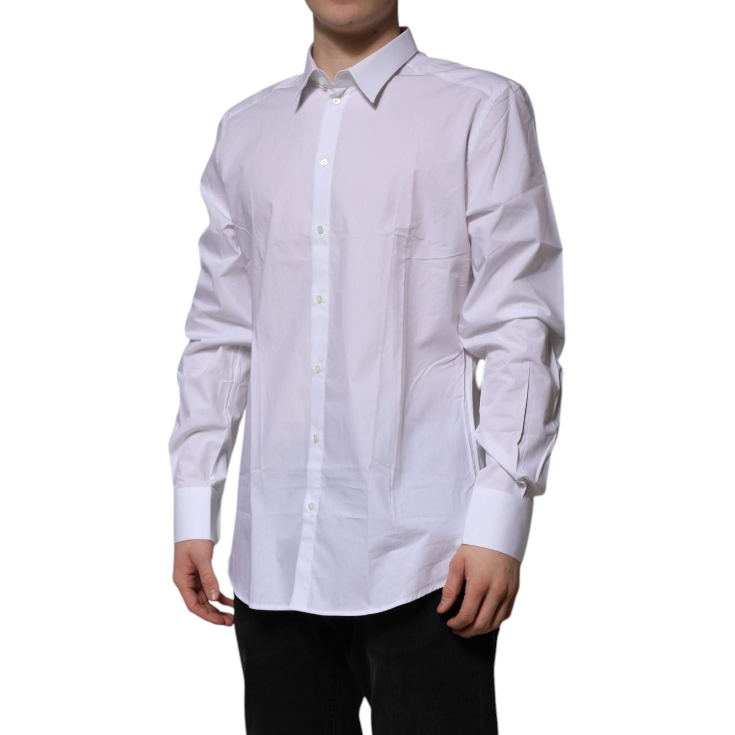 Dolce & Gabbana White Cotton GOLD Long Sleeves Formal Shirt