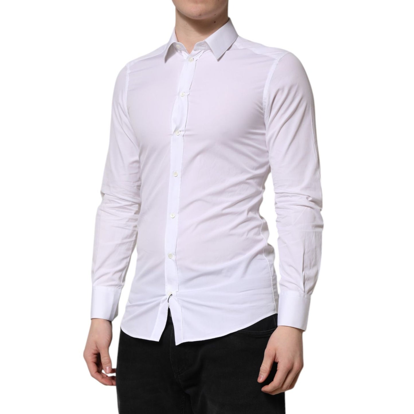 Dolce & Gabbana White GOLD Cotton Long Sleeve Men Formal Shirt