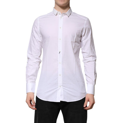 Dolce & Gabbana White GOLD Cotton Long Sleeves Men Formal Shirt