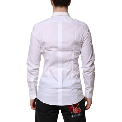Dolce & Gabbana White GOLD Cotton Long Sleeves Men Formal Shirt