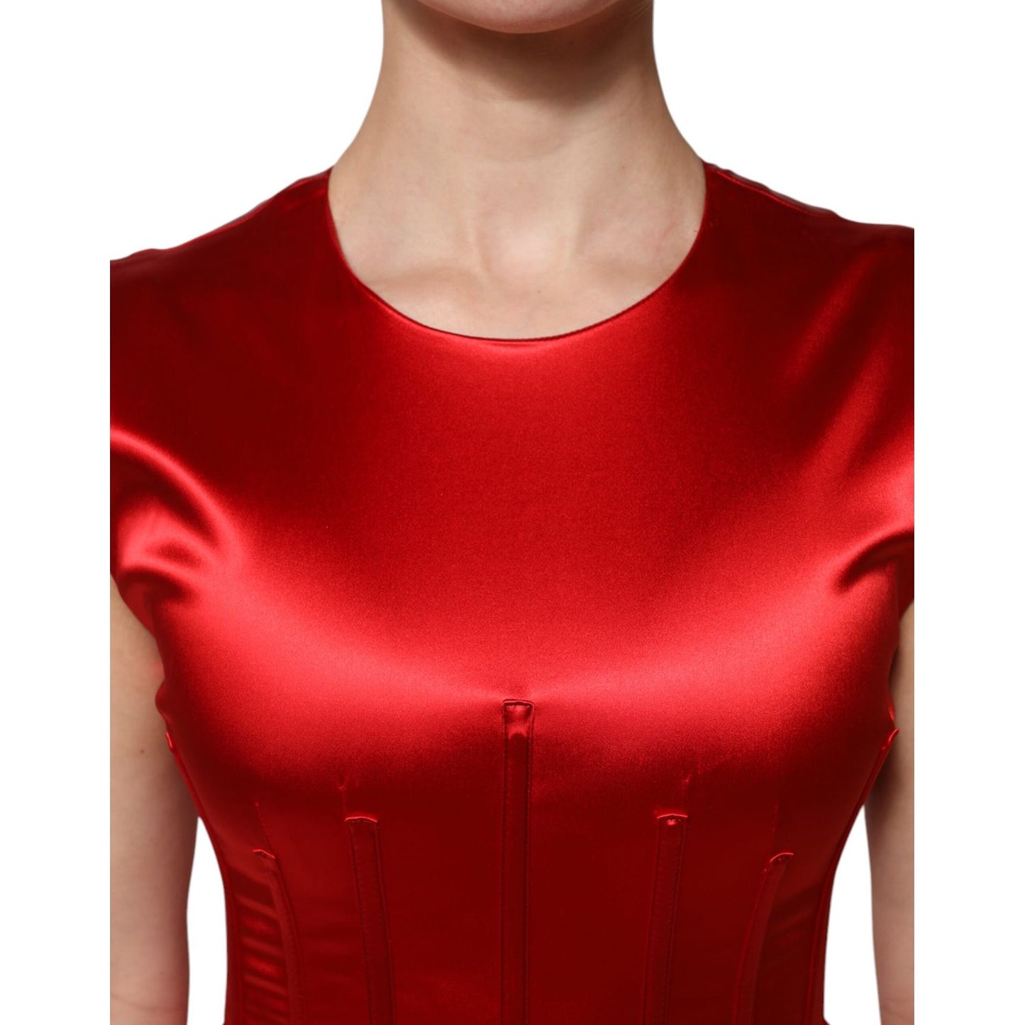 Dolce & Gabbana Red Acetate Sleeveless Sheath Midi Dress