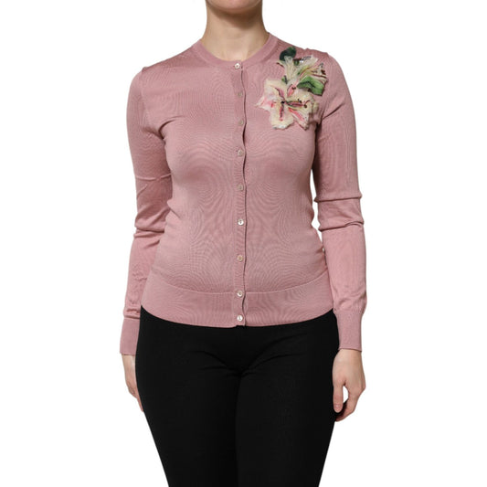 Dolce & Gabbana Pink Silk Knit Button Down Cardigan Sweater