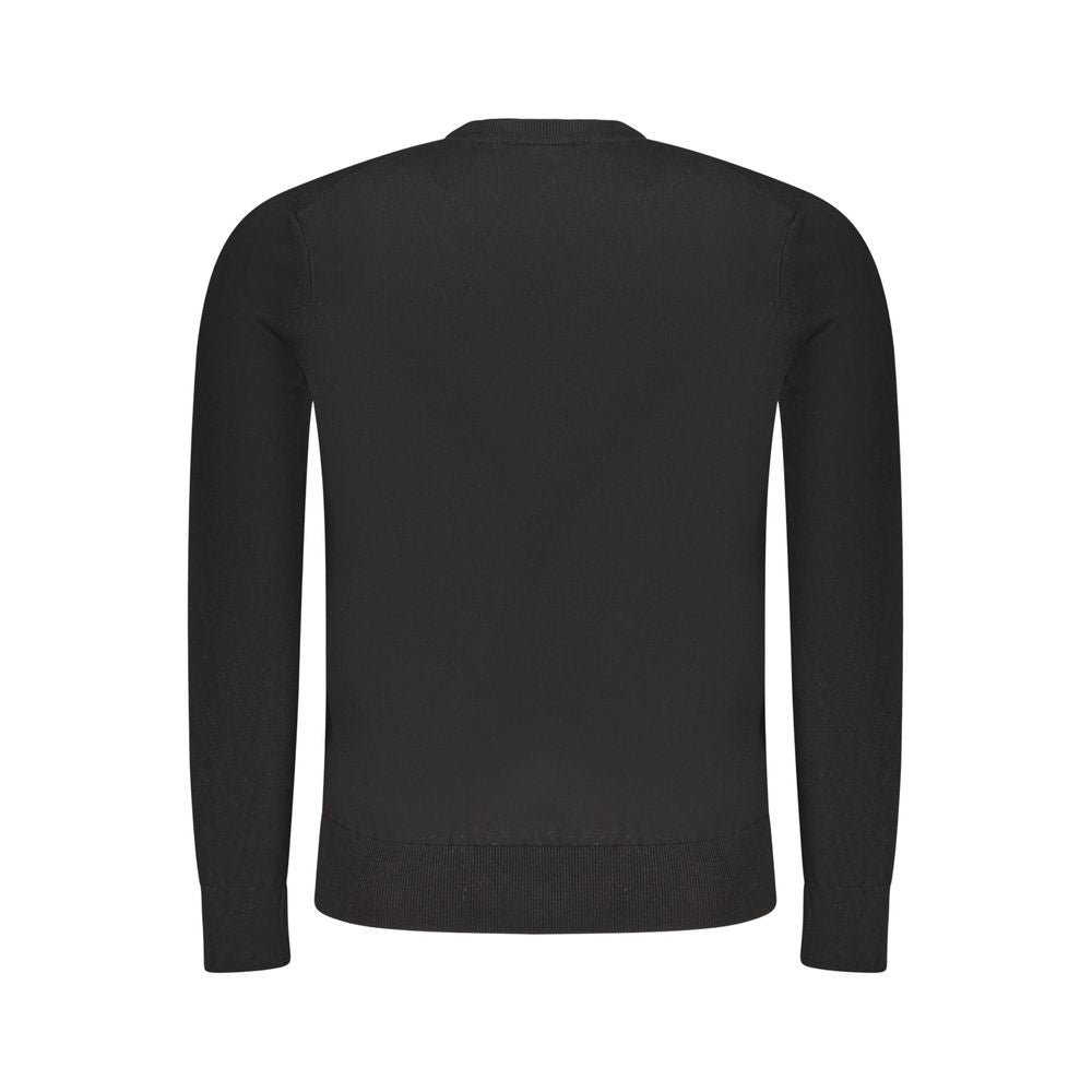 Hugo Boss Black Cotton Sweater - Back View, Long Sleeve, V-neck, Logo Applique