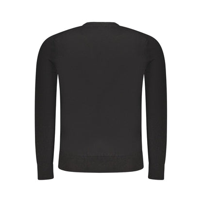 Hugo Boss Black Cotton Sweater - Back View, Long Sleeve, V-neck, Logo Applique