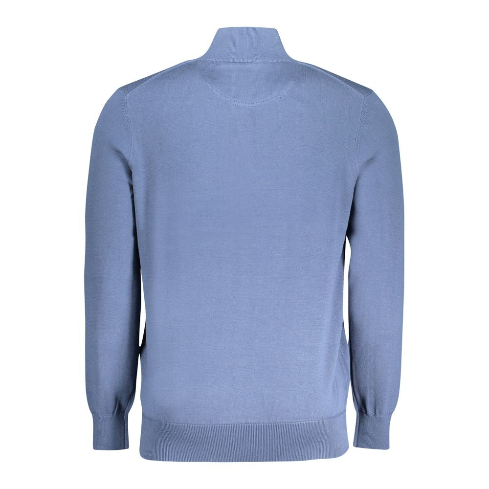 Timberland Blue Cotton Men Sweater, half-zip, premium organic cotton, sleek embroidery logo, stylish, sustainable fashion
