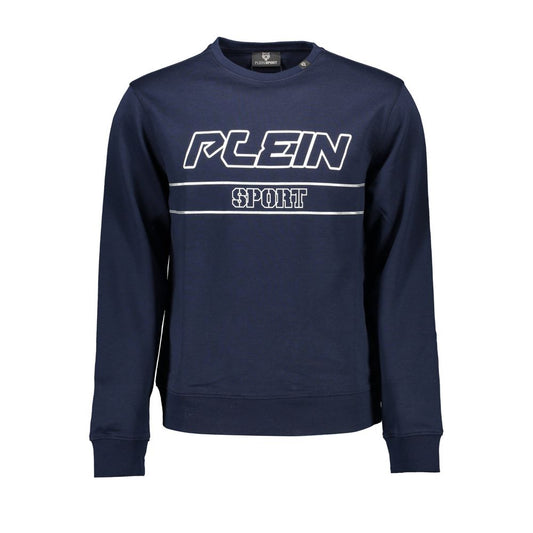 Plein Sport Blue Cotton Men Sweater with logo and fashionable design on display.