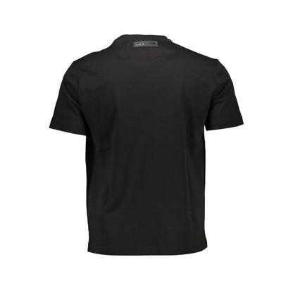 Rear view of a Plein Sport Black Cotton Men T-Shirt showcasing its sleek design in quality cotton.