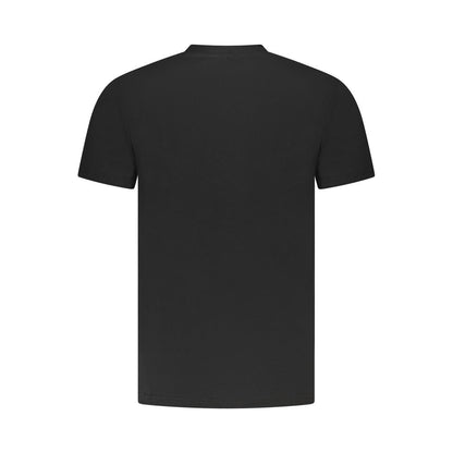 Back view of Cavalli Class Black Cotton Men T-Shirt featuring short sleeves and crew neck, showcasing premium cotton material.
