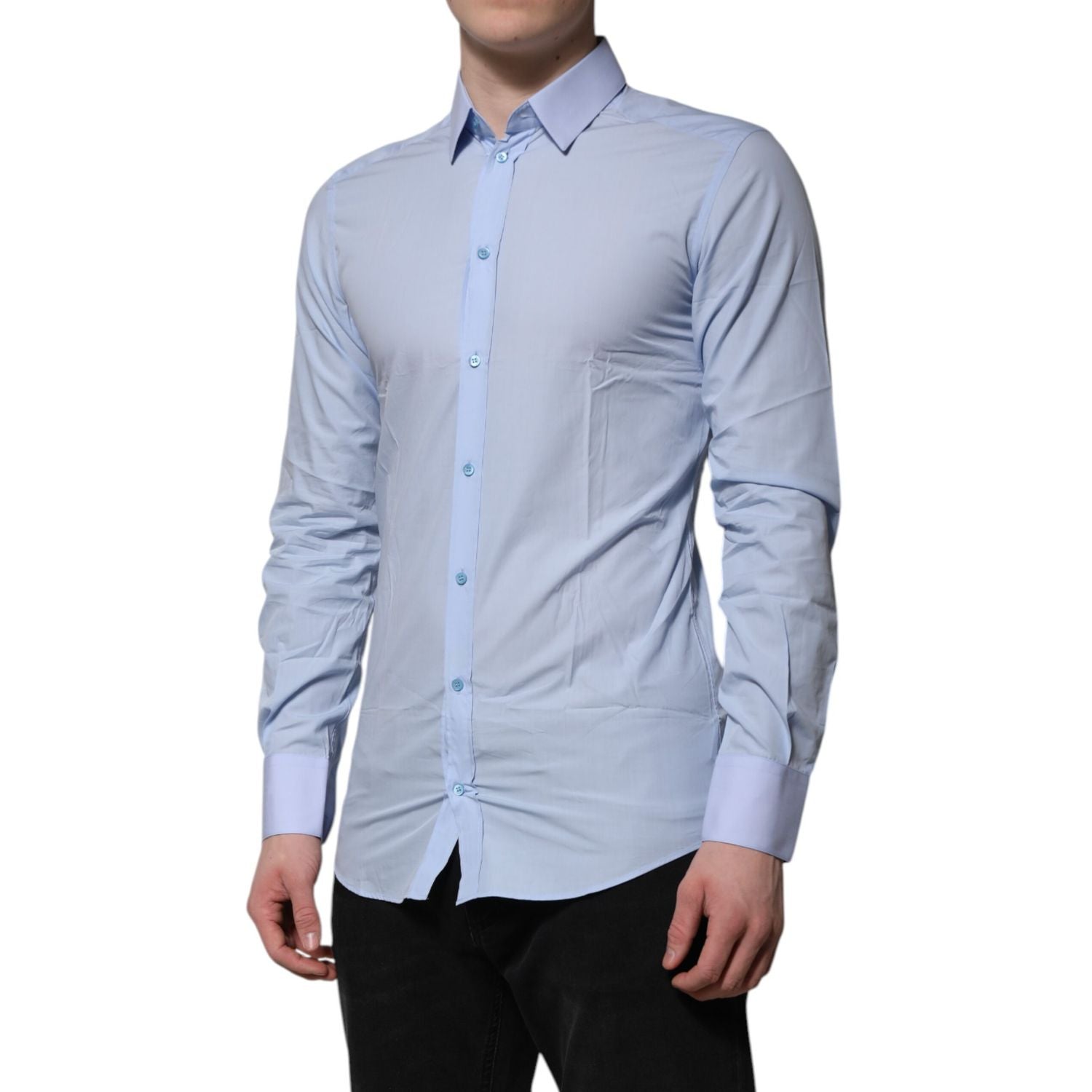 Dolce & Gabbana Blue Cotton GOLD Long Sleeves Men Dress Shirt
