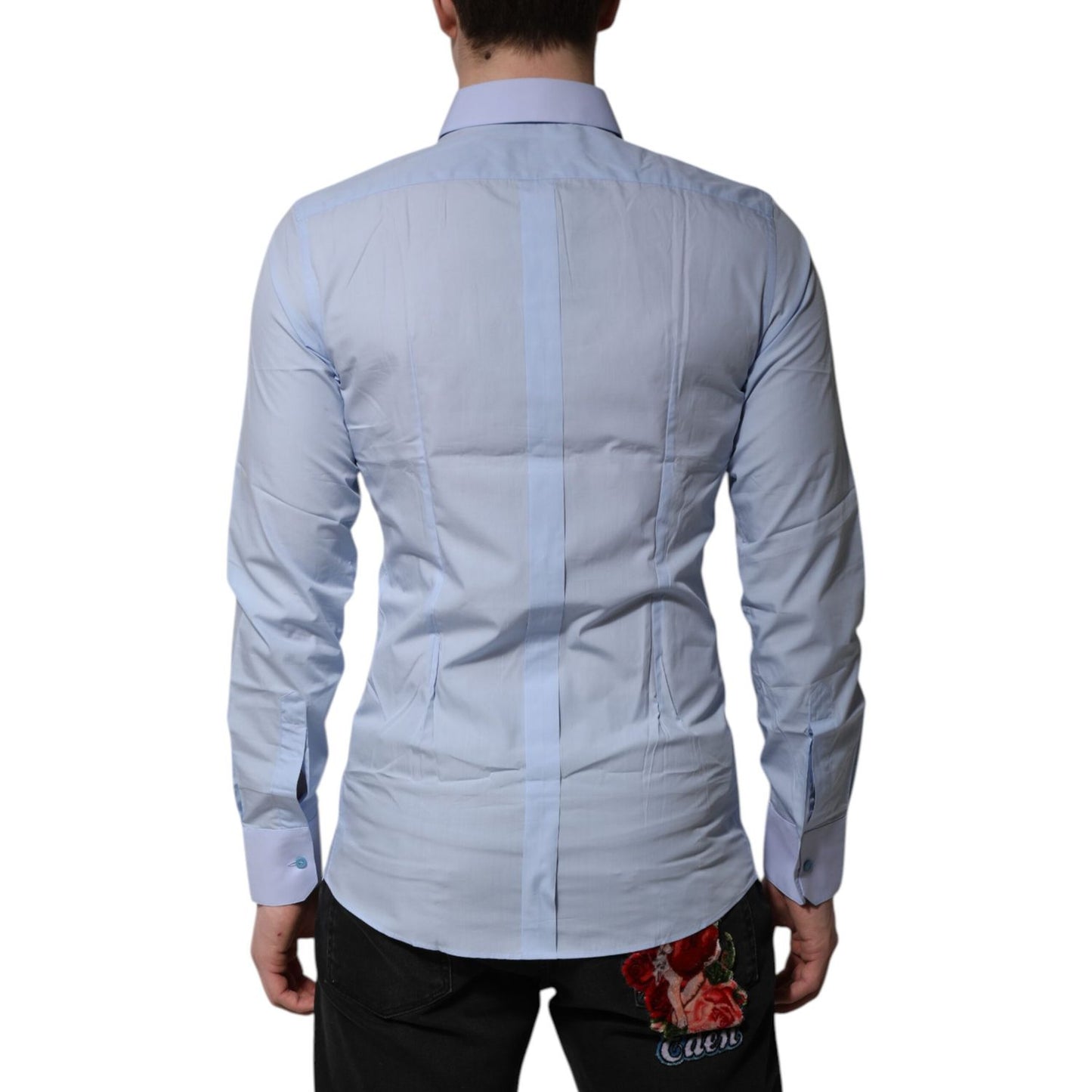 Dolce & Gabbana Blue Cotton GOLD Long Sleeves Men Dress Shirt