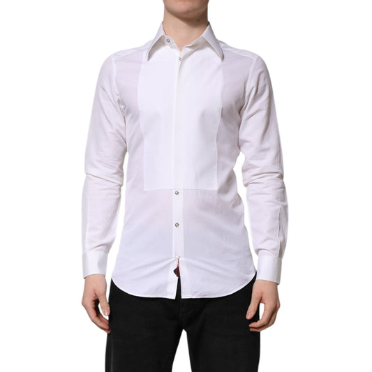 Dolce & Gabbana White Cotton GOLD Long Sleeves Dress Shirt