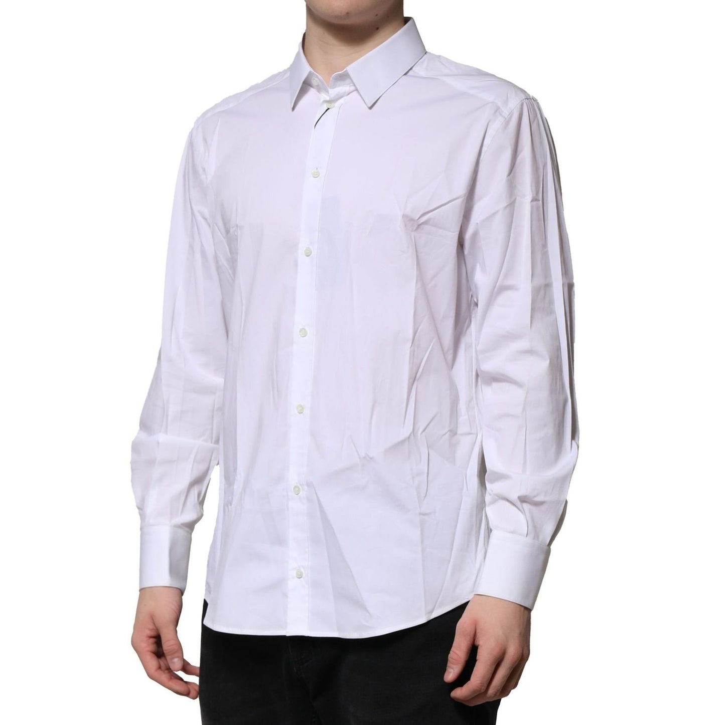 Dolce & Gabbana White Cotton GOLD Long Sleeves Dress Shirt