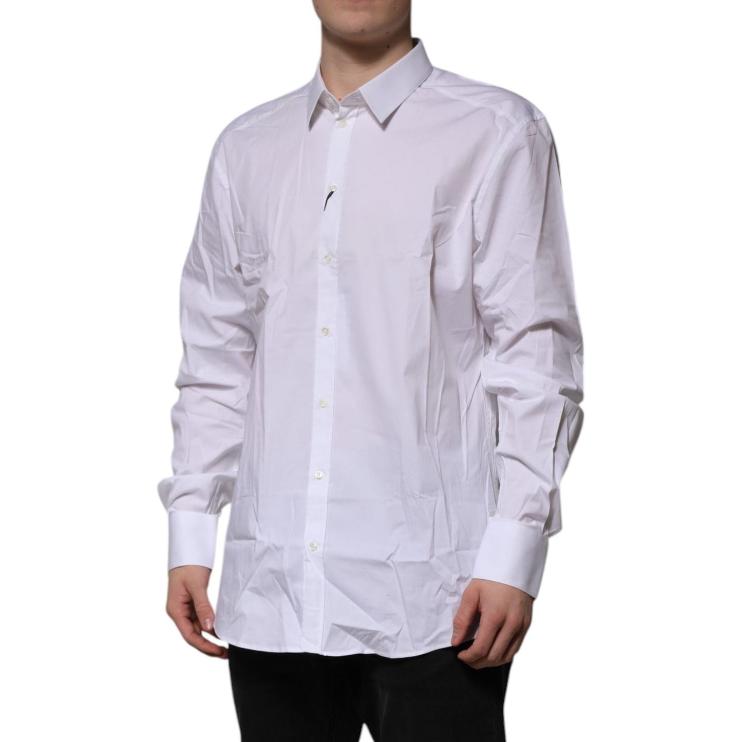 Dolce & Gabbana White Cotton GOLD Long Sleeves Dress Shirt TSH906944-43