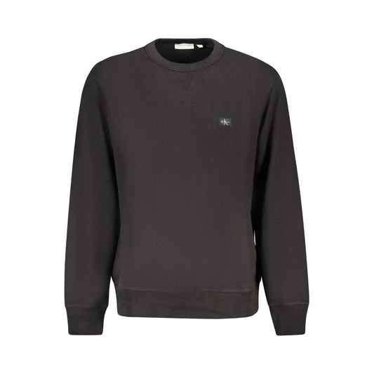 Calvin Klein Black Cotton Men Sweater featuring long sleeves and logo appliqué.