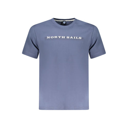 North Sails Blue Cotton Men T-Shirt with logo and bold print, crew neck design, made from 100% premium cotton for comfort and durability.