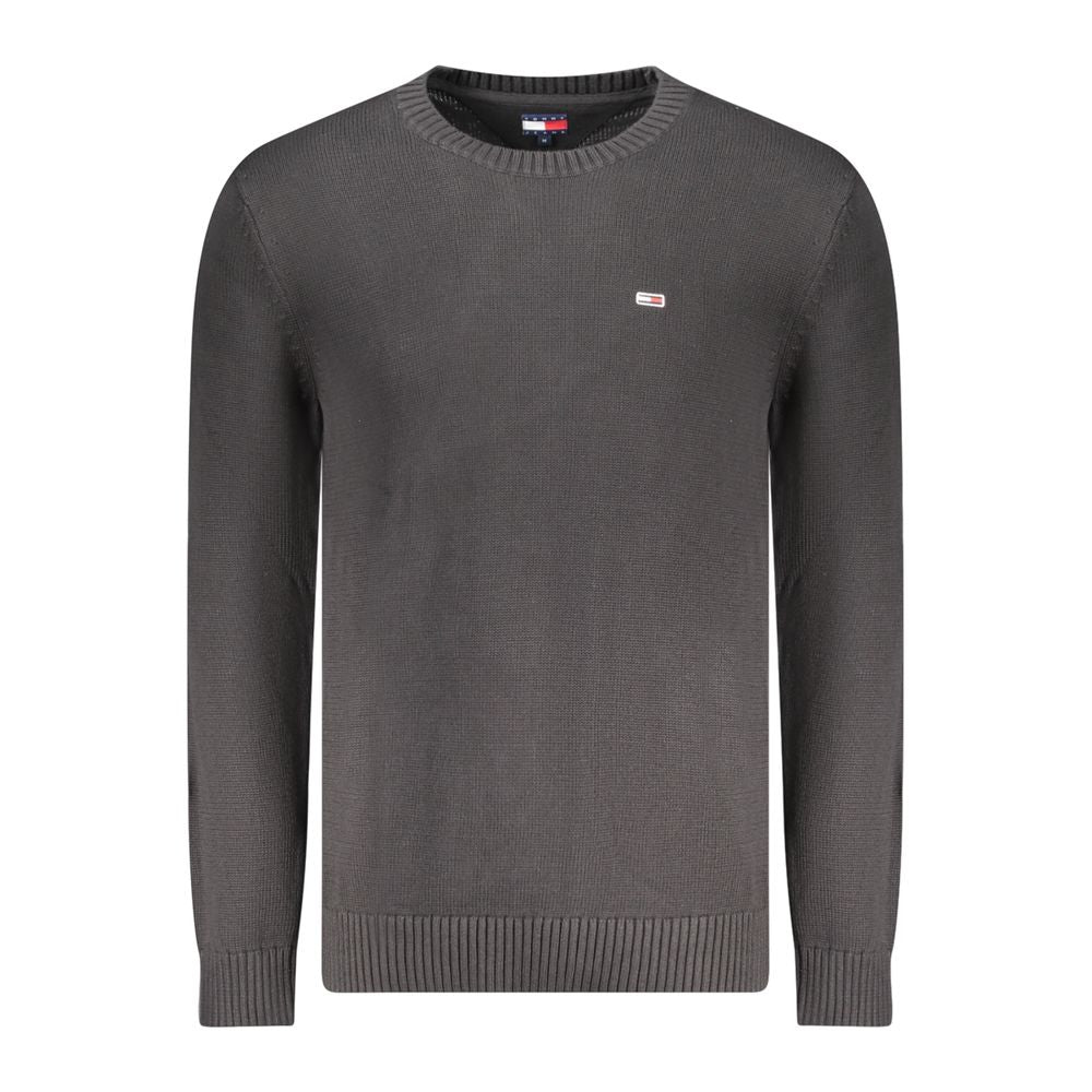 Tommy Hilfiger Black Cotton Men Sweater with iconic logo embroidery, ideal for casual wear, crafted for comfort and style.