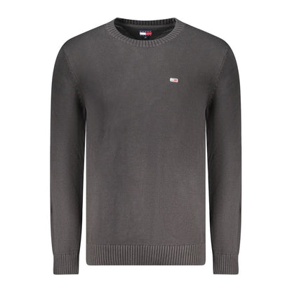 Tommy Hilfiger Black Cotton Men Sweater with iconic logo embroidery, ideal for casual wear, crafted for comfort and style.