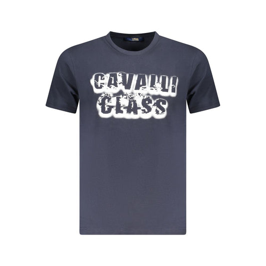 Cavalli Class Blue Cotton Men T-Shirt with bold print and iconic logo in luxury casual style
