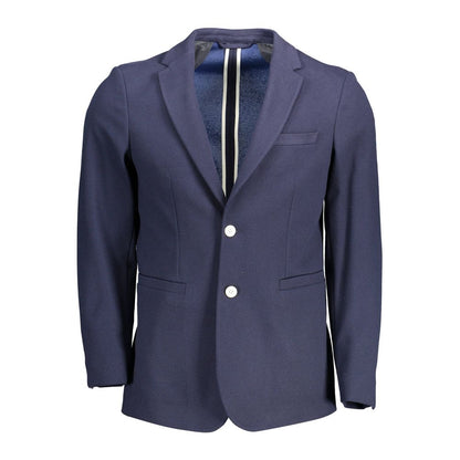 Gant Blue Cotton Men Jacket featuring a classic slim fit with a 2-button closure, ideal for elevating modern style.