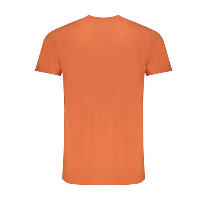 Norway 1963 Orange Cotton T-Shirt with short sleeves and crew neck, featuring embroidery and logo on back view.