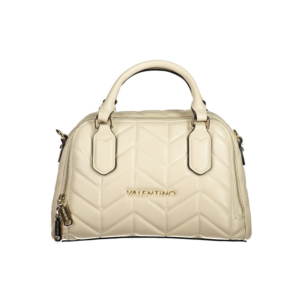 Mario Valentino Beige Polyethylene Women Handbag with dual-compartment design and iconic logo, made from recycled materials.