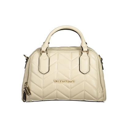 Mario Valentino Beige Polyethylene Women Handbag with dual-compartment design and iconic logo, made from recycled materials.