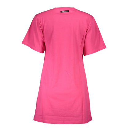 Back view of Cavalli Class Pink Cotton Women T-Shirt with short sleeves and logo.
