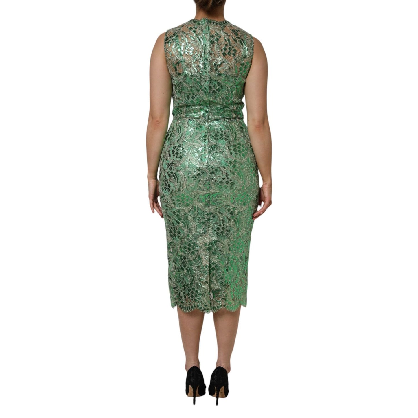Dolce & Gabbana Green Cotton Floral Lace Sheath Midi Dress DR81732-42