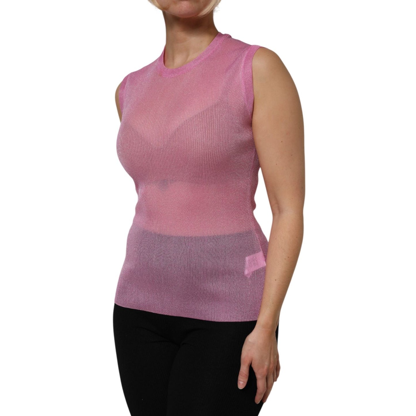 Dolce & Gabbana Pink Polyester Sleeveless Round Neck Tank Top