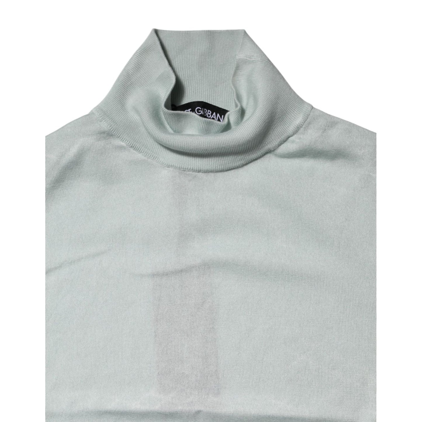 Dolce & Gabbana Light Green Silk Turtleneck 3/4 Sleeves Top