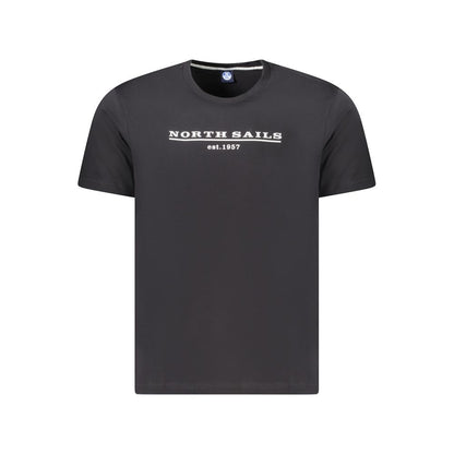 North Sails Black Cotton Men T-Shirt with logo and short sleeves, perfect for casual wear.