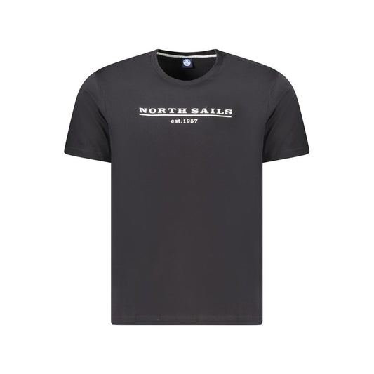 North Sails Black Cotton Men T-Shirt with logo and short sleeves, perfect for casual wear.