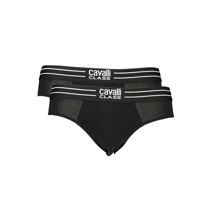 Cavalli Class Black Cotton Men Underwear, featuring elastic waistband with logo, sleek design, and breathable cotton blend.