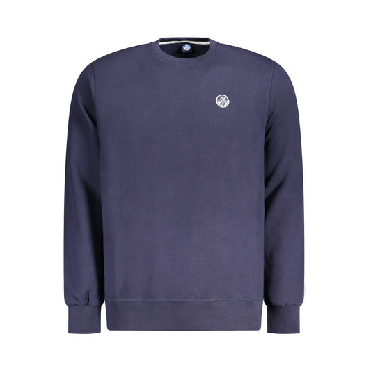 North Sails Blue Cotton Men Sweater, stylish crew neck sweatshirt, brushed texture, bold logo, premium quality cotton.