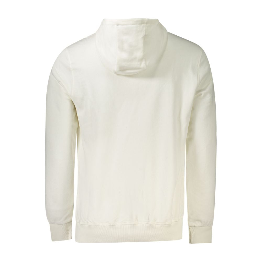 Back view of North Sails White Cotton Men Sweater with hood, showcasing luxury design and brushed finish for style and comfort.