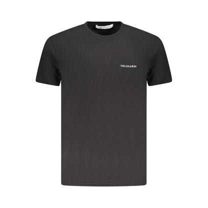Trussardi Black Cotton Men T-Shirt with logo detail. Short sleeve, crew neck tee for stylish comfort.