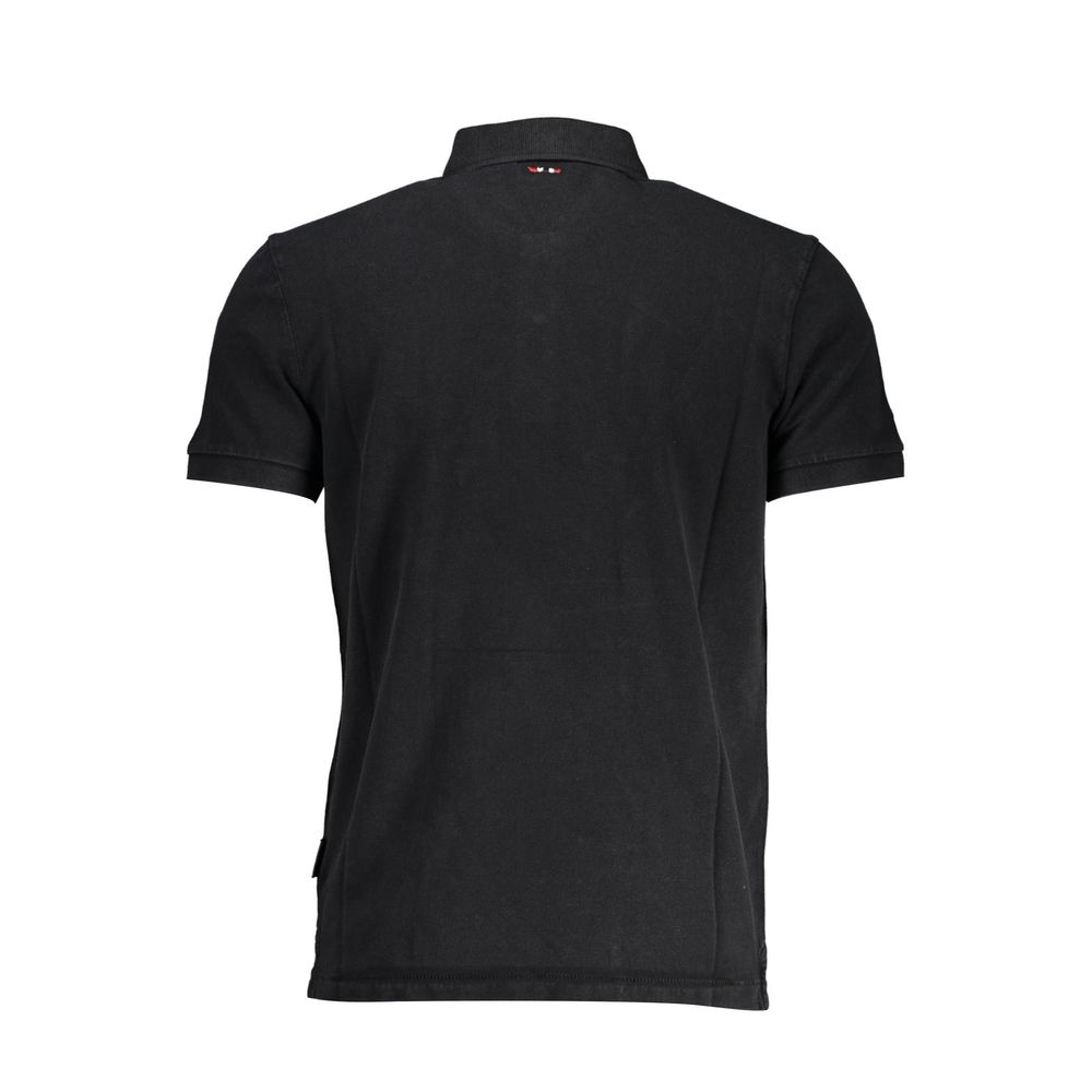 Rear view of Napapijri Black Cotton Men Polo Shirt with short sleeves and logo embroidery.