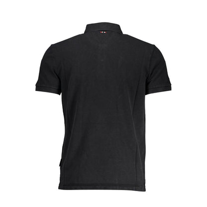 Rear view of Napapijri Black Cotton Men Polo Shirt with short sleeves and logo embroidery.