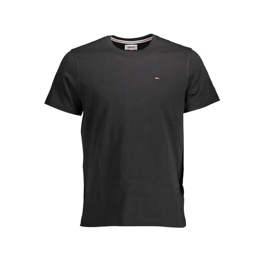 Tommy Hilfiger Black Organic Cotton Men T-Shirt with crew neck and embroidered logo