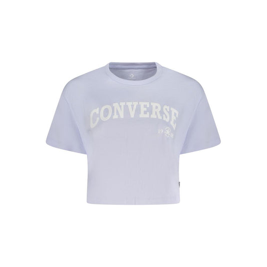 Converse Purple Cotton Women T-Shirt featuring short sleeves and crew neck design with logo for casual or layered styling.