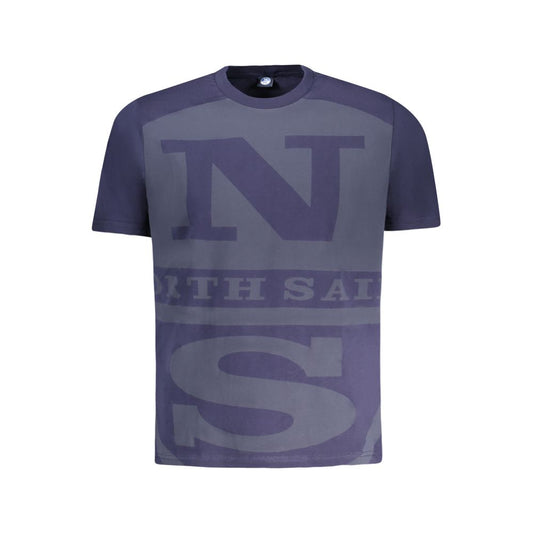 North Sails Blue Cotton Men T-Shirt with logo print, crew neck, and short sleeves, ideal for casual style and comfort.