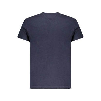 Tommy Hilfiger Blue Cotton Men T-Shirt with logo, short sleeve, crew neck. Eco-friendly 95% regenerative cotton for casual wear.