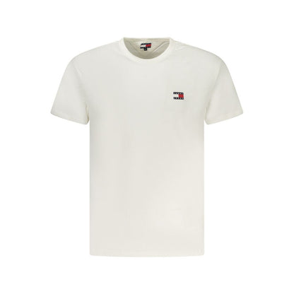 Tommy Hilfiger White Cotton Men T-Shirt with logo embroidery, short sleeve, crew neck, crafted from 95% regenerative cotton.
