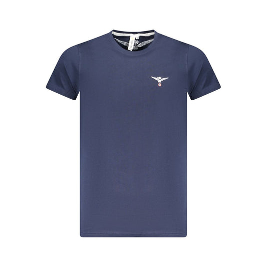 Accademia Militare Blue Cotton T-Shirt with eagle ball logo, short sleeves, and crew neck design.