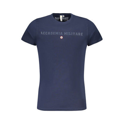 Accademia Militare Blue Cotton T-Shirt with short sleeves, crew neck, and printed logo.