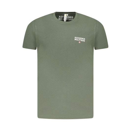 Alt Tag: Accademia Militare Green Cotton T-Shirt with logo print, short sleeves, and crew neck design for casual wear.