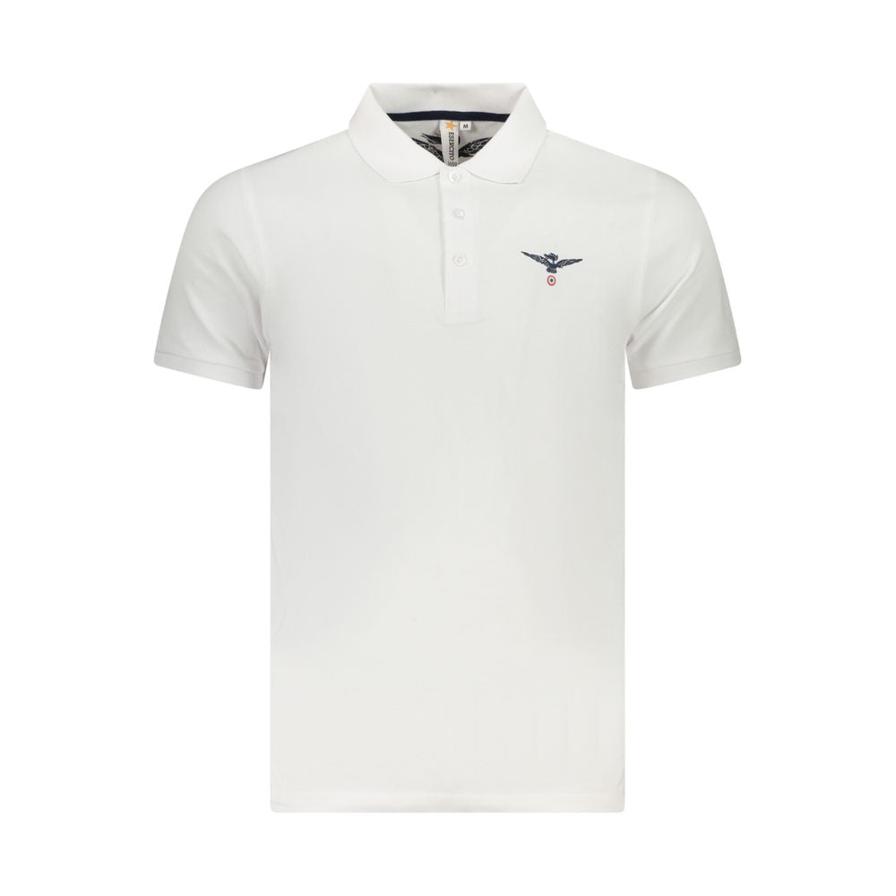 Accademia Militare White Cotton Polo Shirt with short sleeves, eagle print, and 3 buttons featuring logo detail.