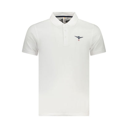 Accademia Militare White Cotton Polo Shirt with short sleeves, eagle print, and 3 buttons featuring logo detail.
